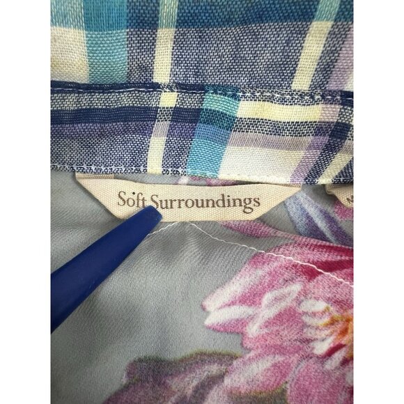 Soft Surroundings Medium Button Down Plaid & Embroidered Serena Boho Floral Top - Picture 13 of 15